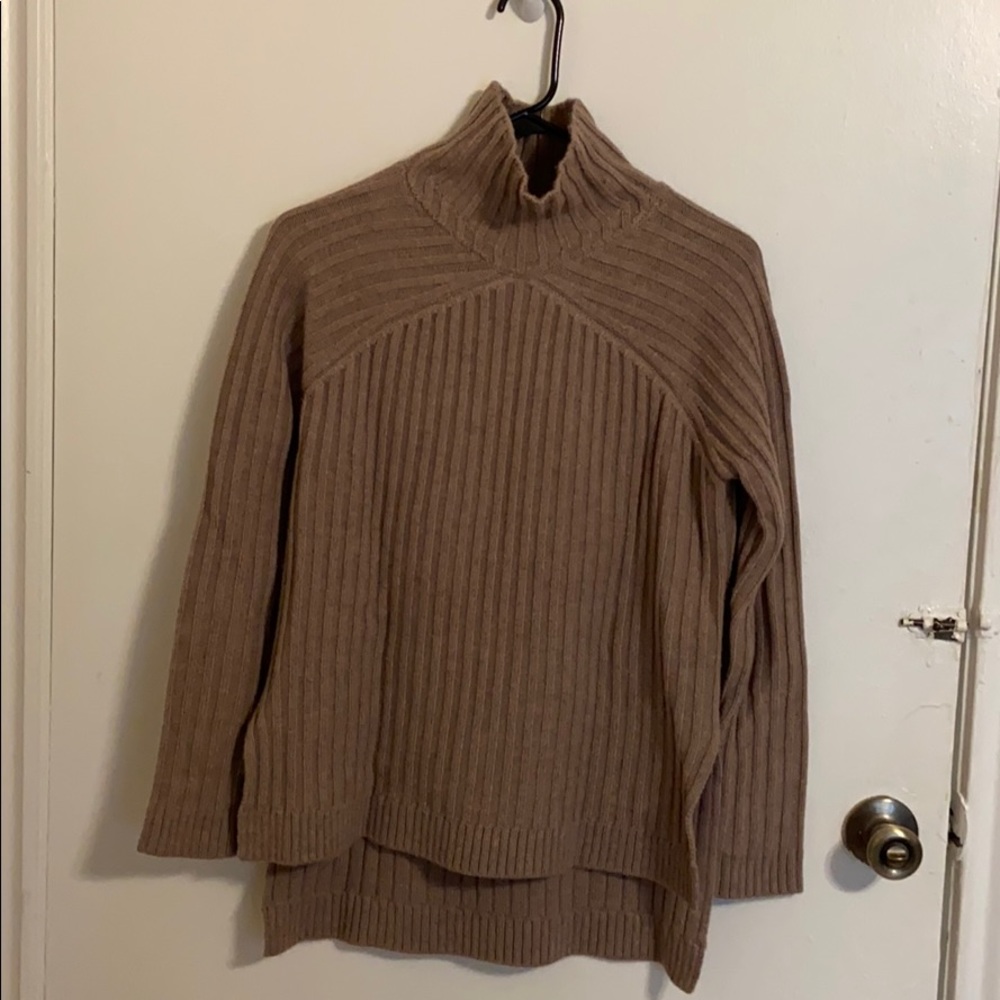 Amour Vert Mock Neck Turtleneck Tan Wool Sweater